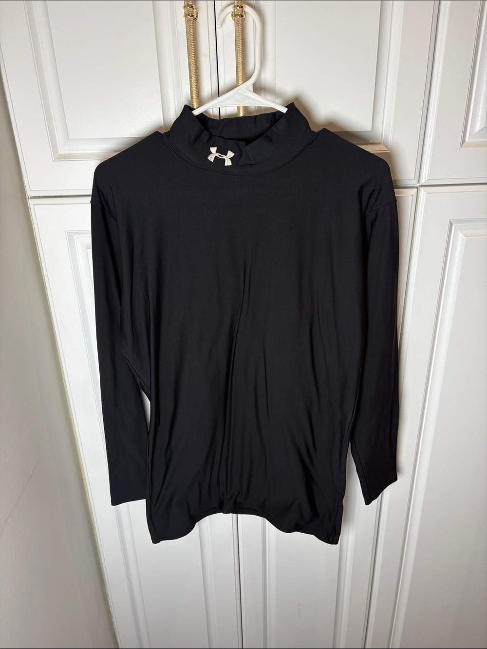 Under Armour Black Long Sleeve Mock Neck Tee with White Logo